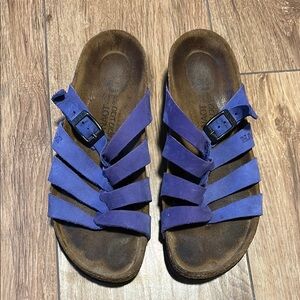 Naot Womens Blue Purple Flatbed Sandals Strappy Adjustable Cork Slip On